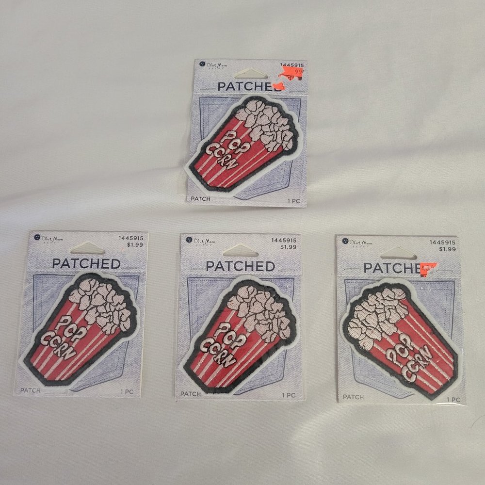 Patched Iron On Popcorn Embroidered Patches 2" x 3" Lot of (4)